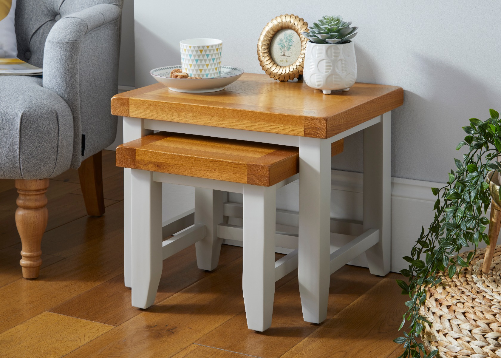 grey painted oak nest of tables