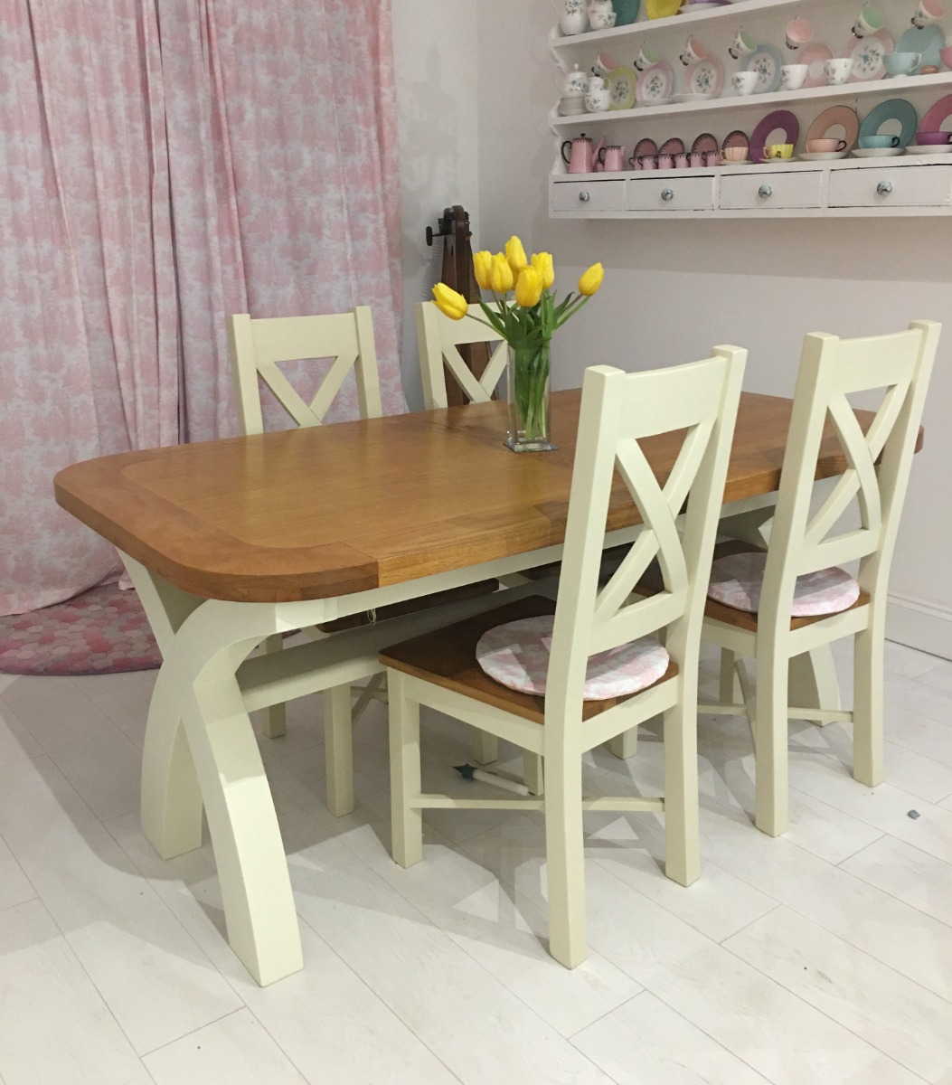 Country Oak 2.8m X Leg Double Extending Large Cream Painted Table