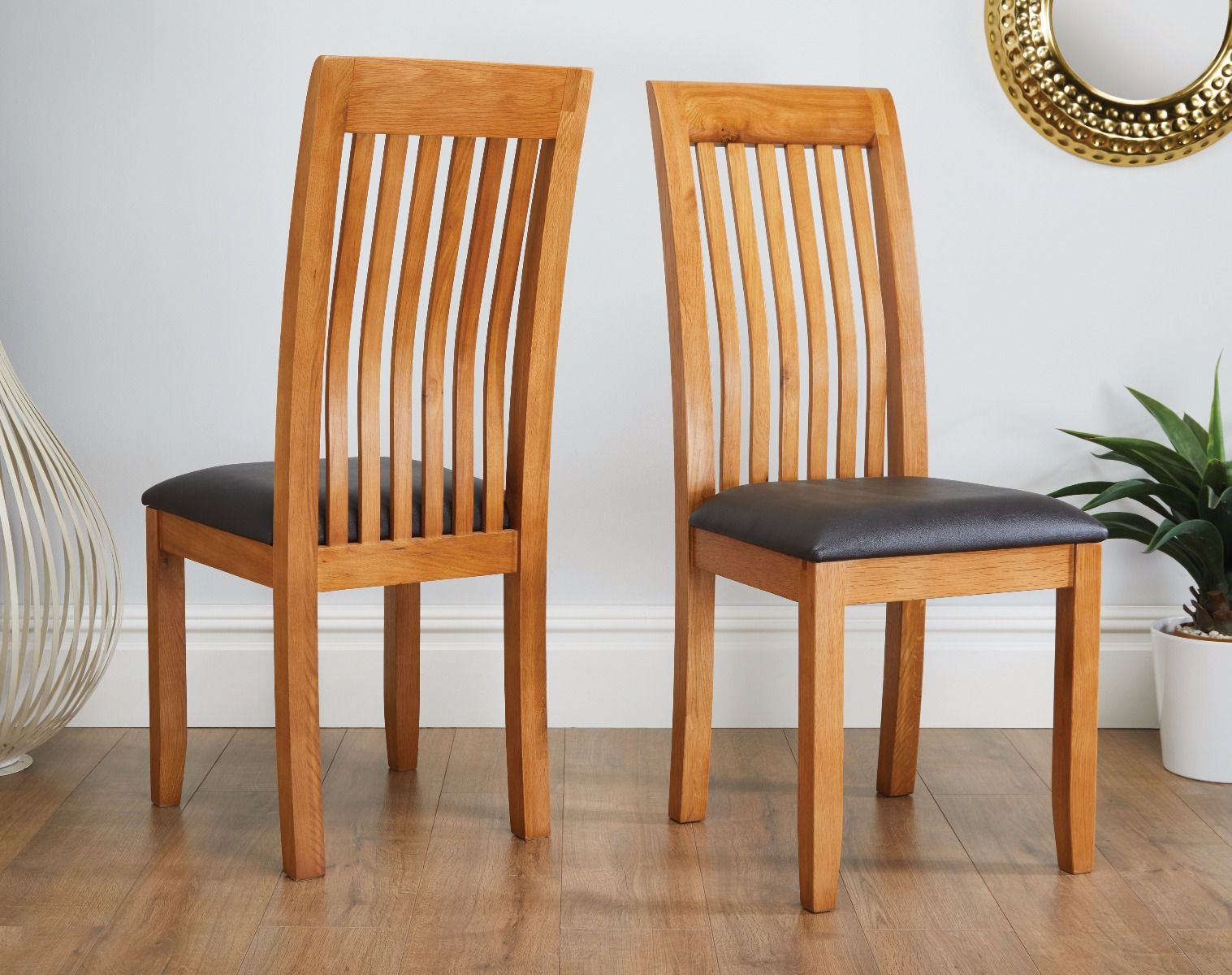 Westfield Solid Oak Chair Brown Leather - Spring sale