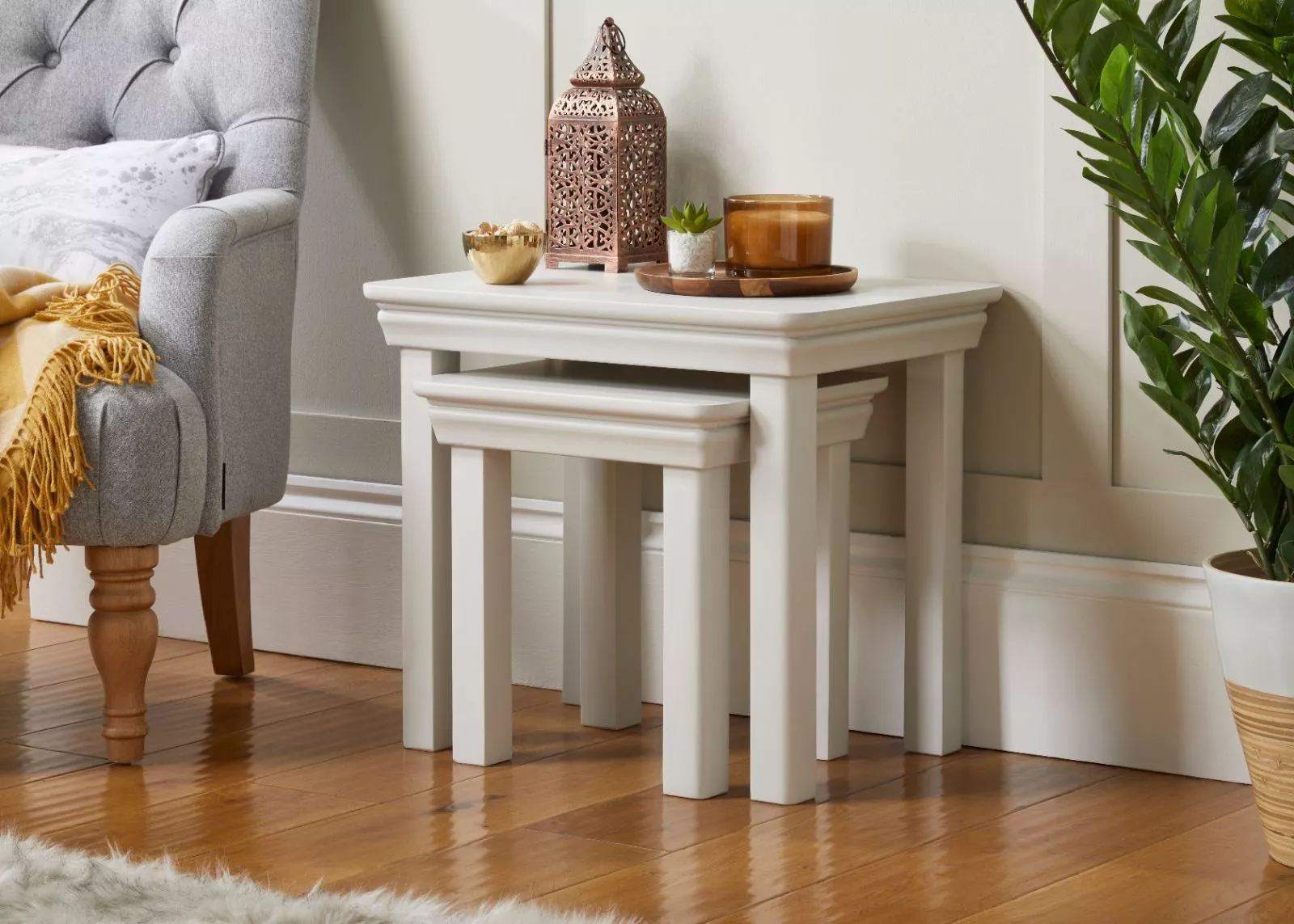 Toulouse Grey Painted Nest Of 2 Side Tables Living Room Fully Assembled