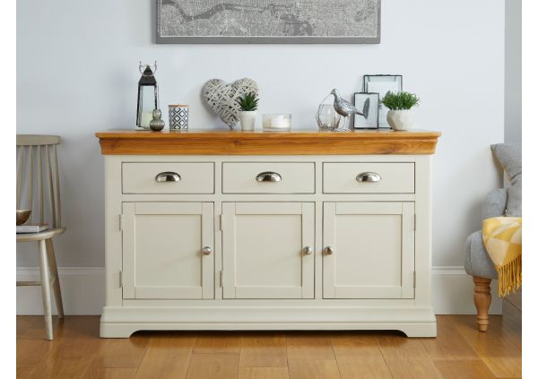 Farmhouse 140cm Putty Grey Painted Large Oak Sideboard