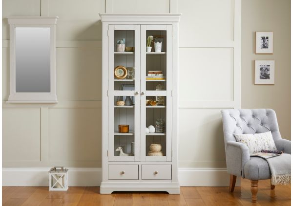 Toulouse Grey Painted Tall Glass Display Cabinet with Drawers | Fully ...