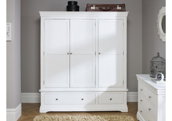 Toulouse White Painted Triple Wardrobe with Drawer - Free Delivery ...