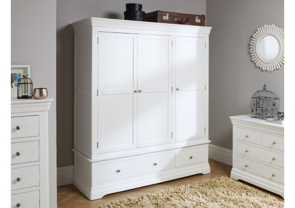 Toulouse White Painted Triple Wardrobe with Drawer - Free Delivery ...