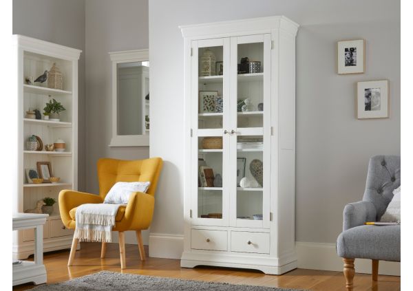 Toulouse White Painted Tall Glass Display Cabinet | Fully Assembled