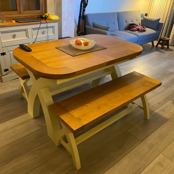 Cream dining discount table with bench