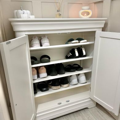 Toulouse White Painted Assembled Shoe Rack Cupboard - Photo taken by @charlieeex_home on Instagram as part of a past collaboration