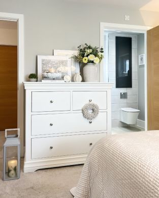 Toulouse White Painted Large Grande 2 Over 2 Assembled Chest Drawers - Styled and photographed by @our_rosebury_home on Instagram