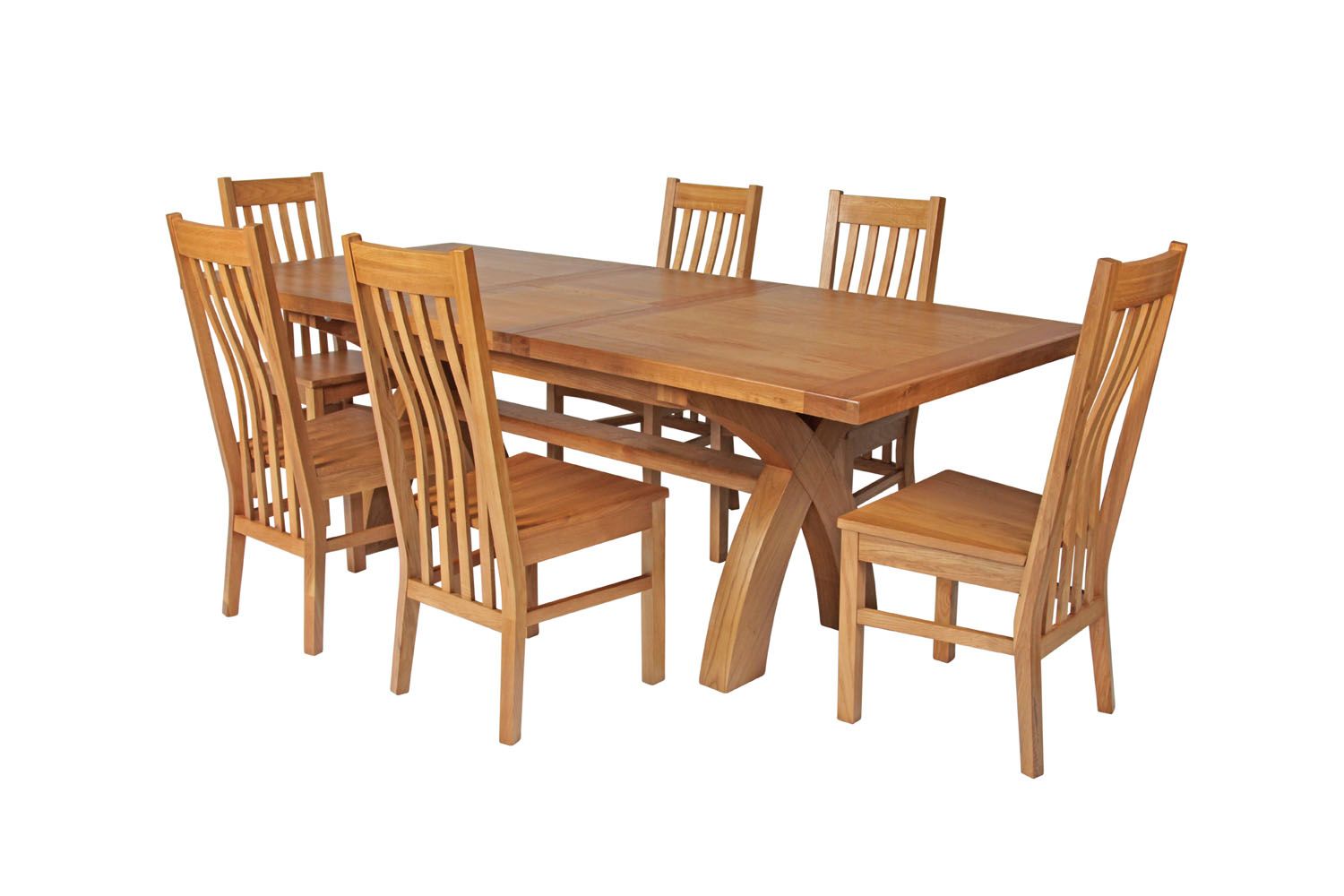 Country Oak 230cm Cross Leg Square Table & 6 Chelsea Timber Seat Chairs