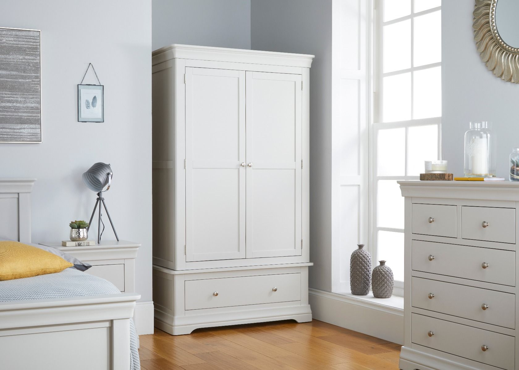 Toulouse Grey Painted Double Wardrobe with Drawer - Free Delivery | Top ...