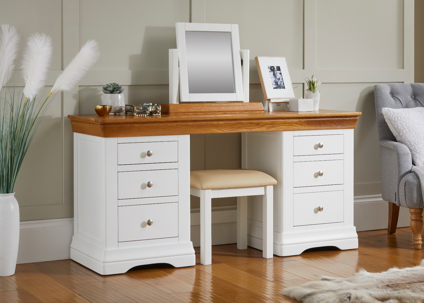 white double pedestal desk