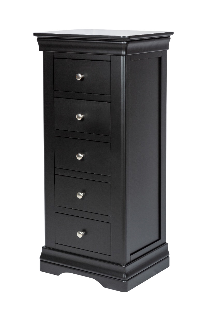 Toulouse Black Painted 5 Drawer Tallboy Chest of Drawers Free