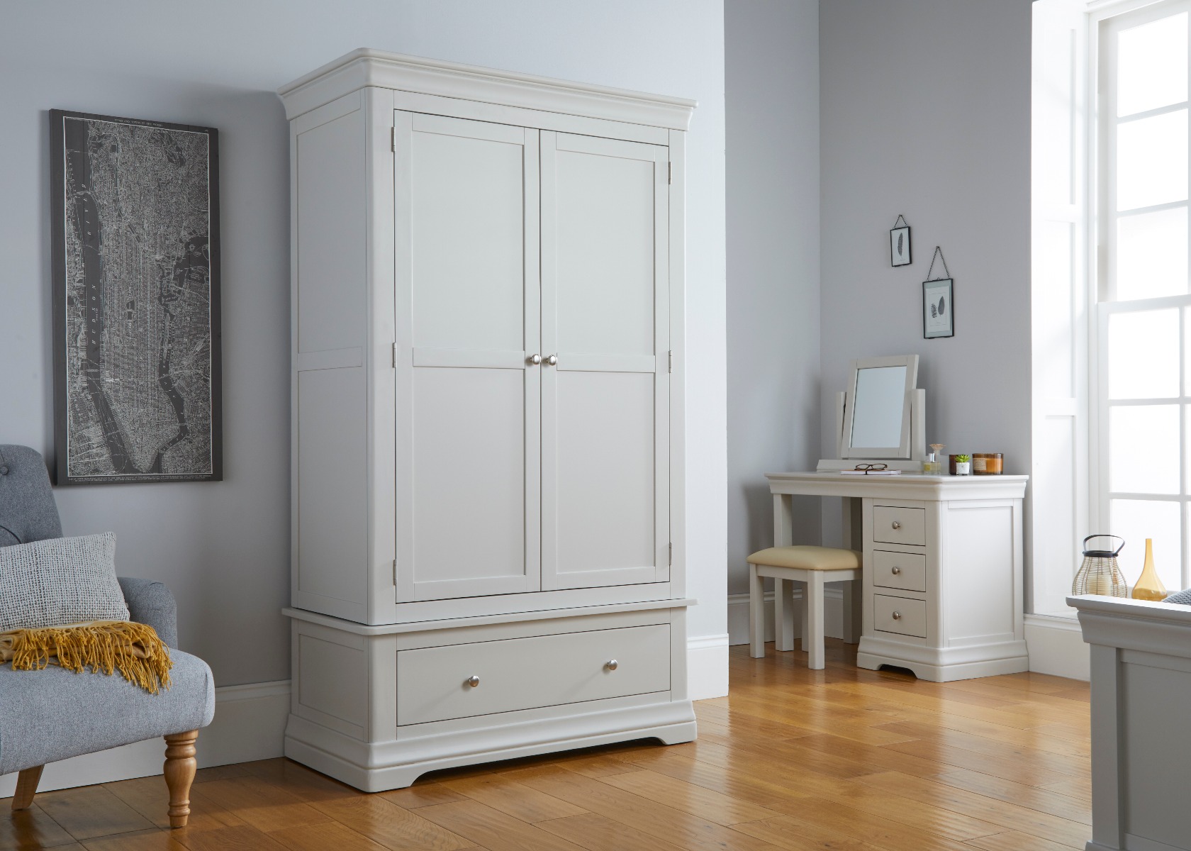 Toulouse Grey Painted Double Wardrobe with Drawer - Free Delivery | Top ...