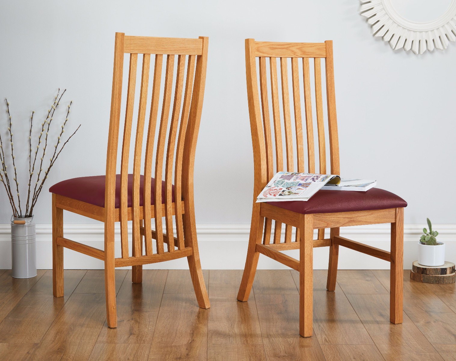 Lichfield Red Leather Solid Oak Dining Chairs